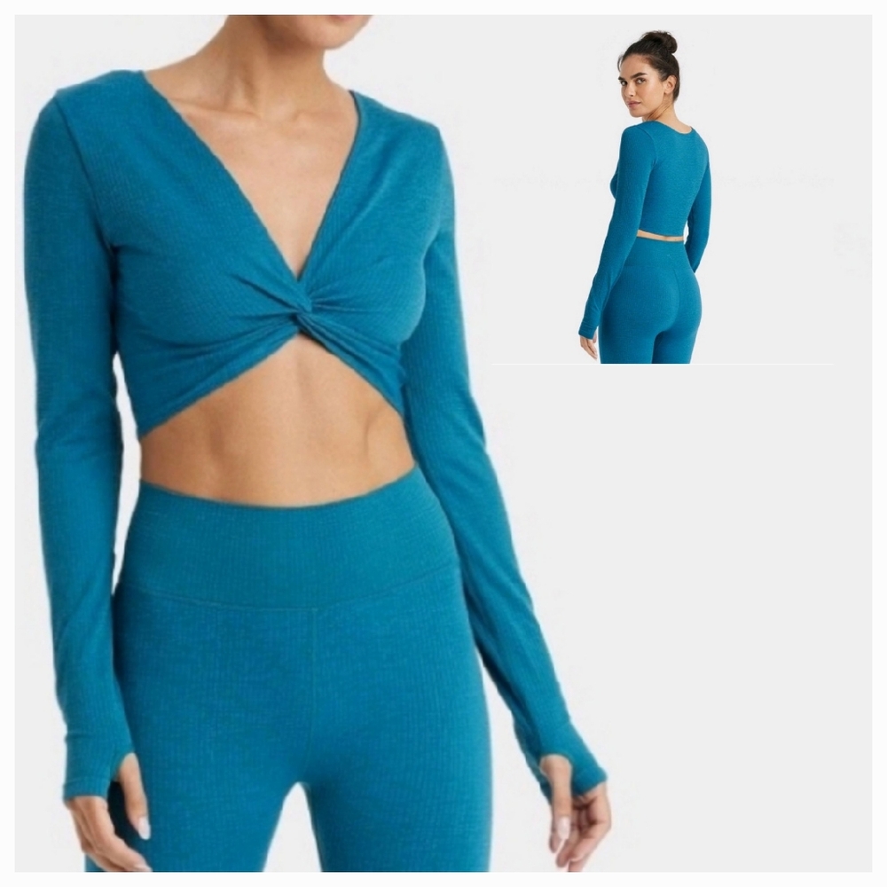 JoyLab Women's Wear 2 Ways Long Sleeve Crop Top ~ Lagoon